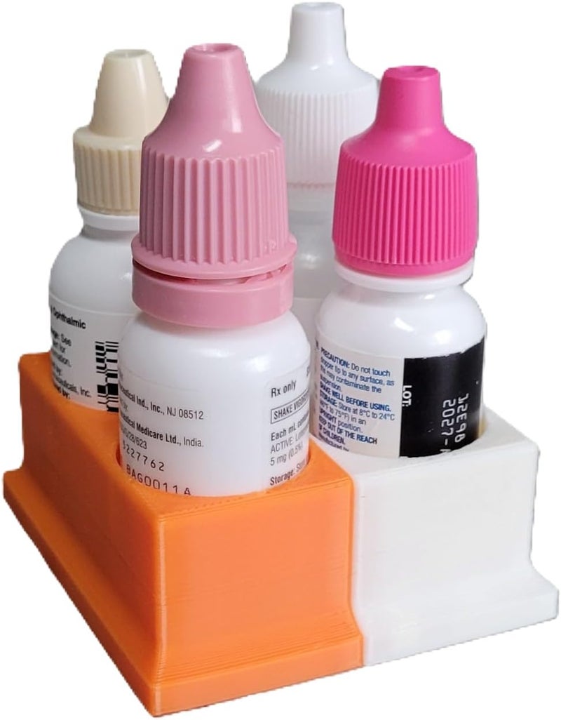 Znet3D Eye Drops Bottle Organizer & Tracker – AM/PM 4-Slot (White/Orange) - Image 2